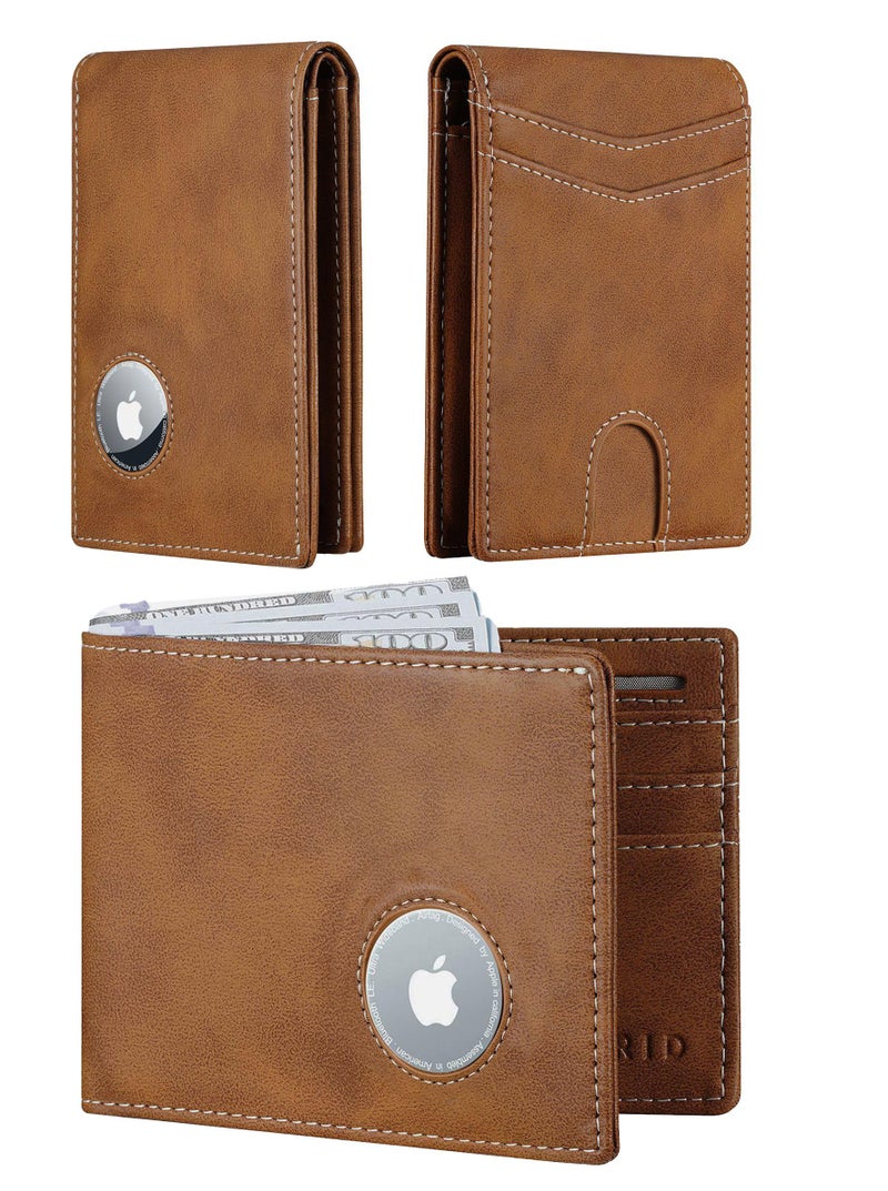 furid Leather Wallet Compatible with Airtag: Slim Air Tag Wallet for Men RFID Blocking, Bifold, Front Pocket, Minimalist Card Holder - Image 1