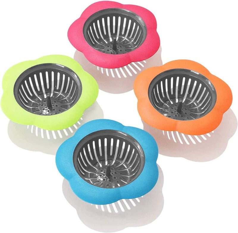 DFsucces Plastic Sink Strainer, 4 Pack Flexible Kitchen Sink Drainers, Easy Clean Sink Drain Filter Basket, Kitchen Sink Basket Strainer, Traps Food Debris and Prevents Clogs(Multicolored) - Image 1