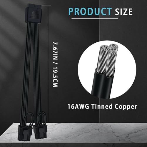 COMeap 12VHPWR Cable Extension, 16 Pin Female to Dual 8 Pin(6+2) Male PCIe Conversion GPU Power Cable for Power Supply with 12+4pin 12VHPWR Port 7.67 in(19.5cm) - Image 3