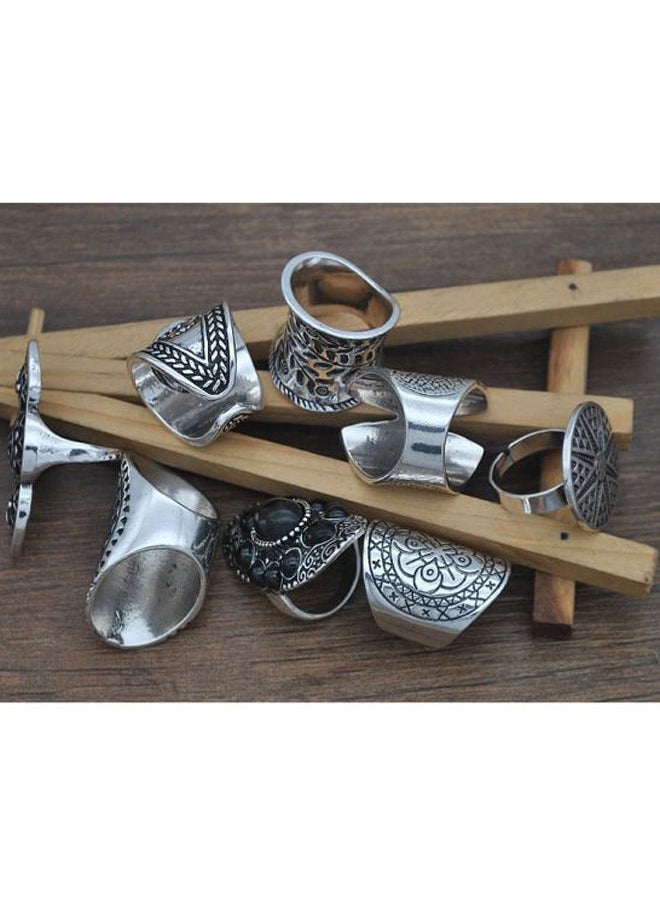 NIBEMINENT 8-Piece Silver Plated Bohemian Design Ring Set  - Image 3
