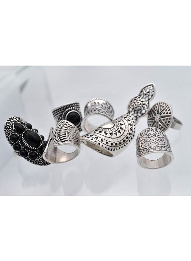 NIBEMINENT 8-Piece Silver Plated Bohemian Design Ring Set  - Image 2