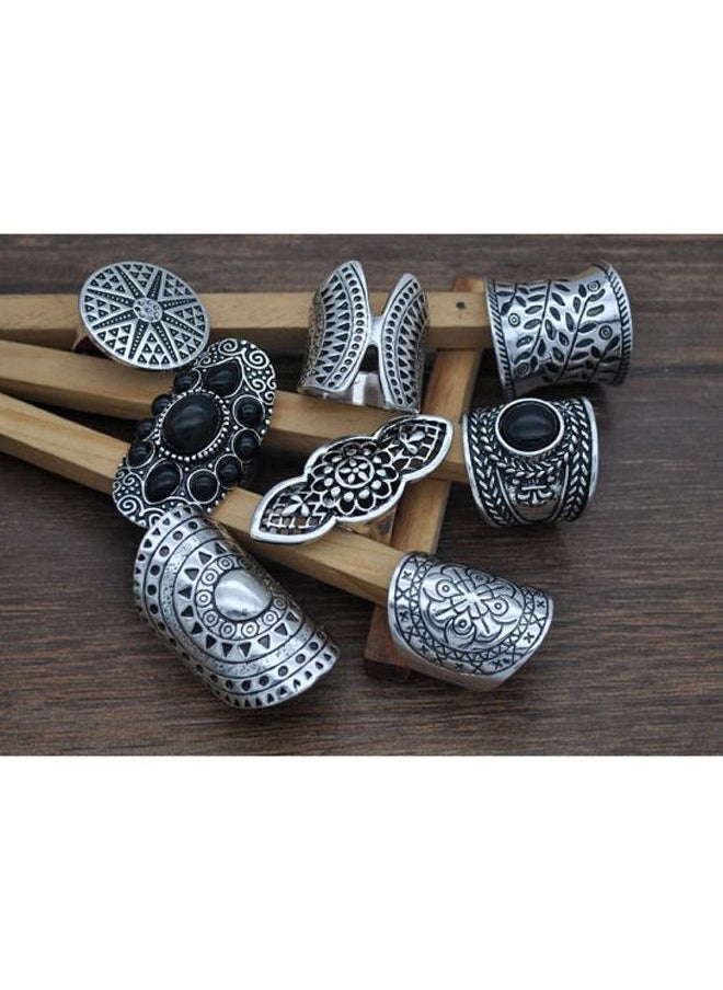 NIBEMINENT 8-Piece Silver Plated Bohemian Design Ring Set  - Image 4