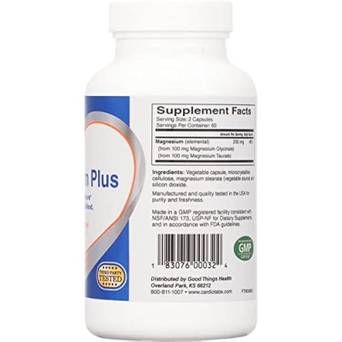 CardioTabs Magnesium Plus – 200 mg of Magnesium Glycinate and Magnesium Taurate for Blood Pressure, Heart, Brain, Sleep & Mood Support – Highly Concentrated and Well Absorbed - 120 Capsules - Image 2