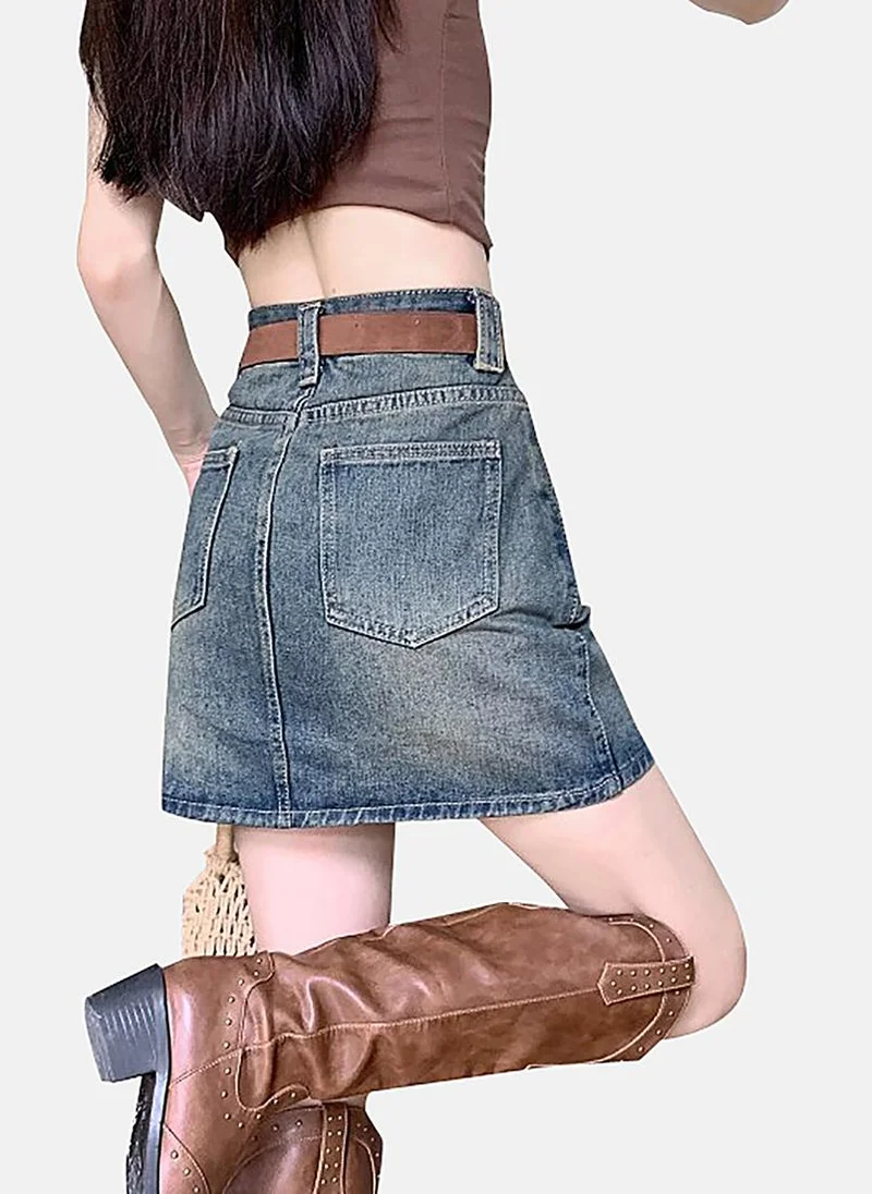 YUNIQEE Blue A-Line Solid Mini Skirt