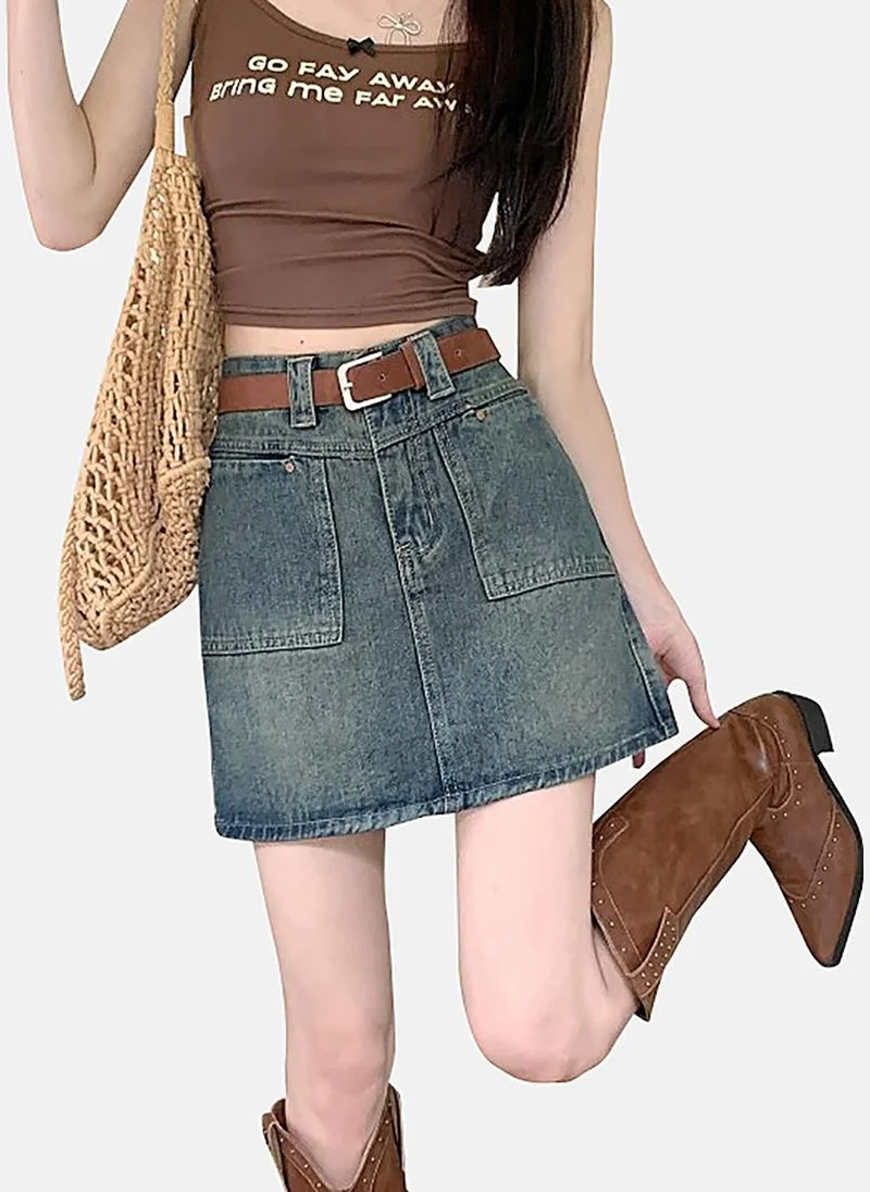 YUNIQEE Blue A-Line Solid Mini Skirt