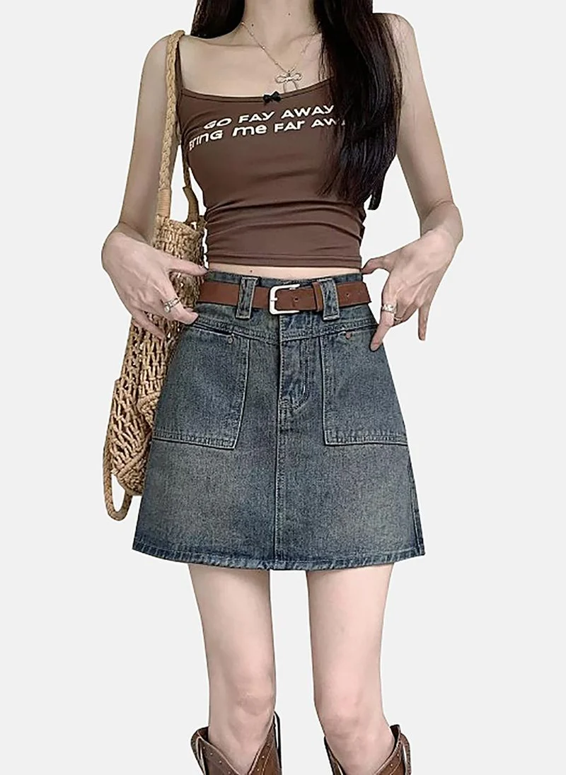 YUNIQEE Blue A-Line Solid Mini Skirt