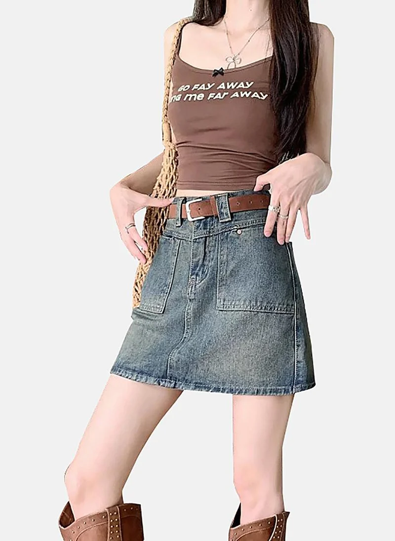 YUNIQEE Blue A-Line Solid Mini Skirt