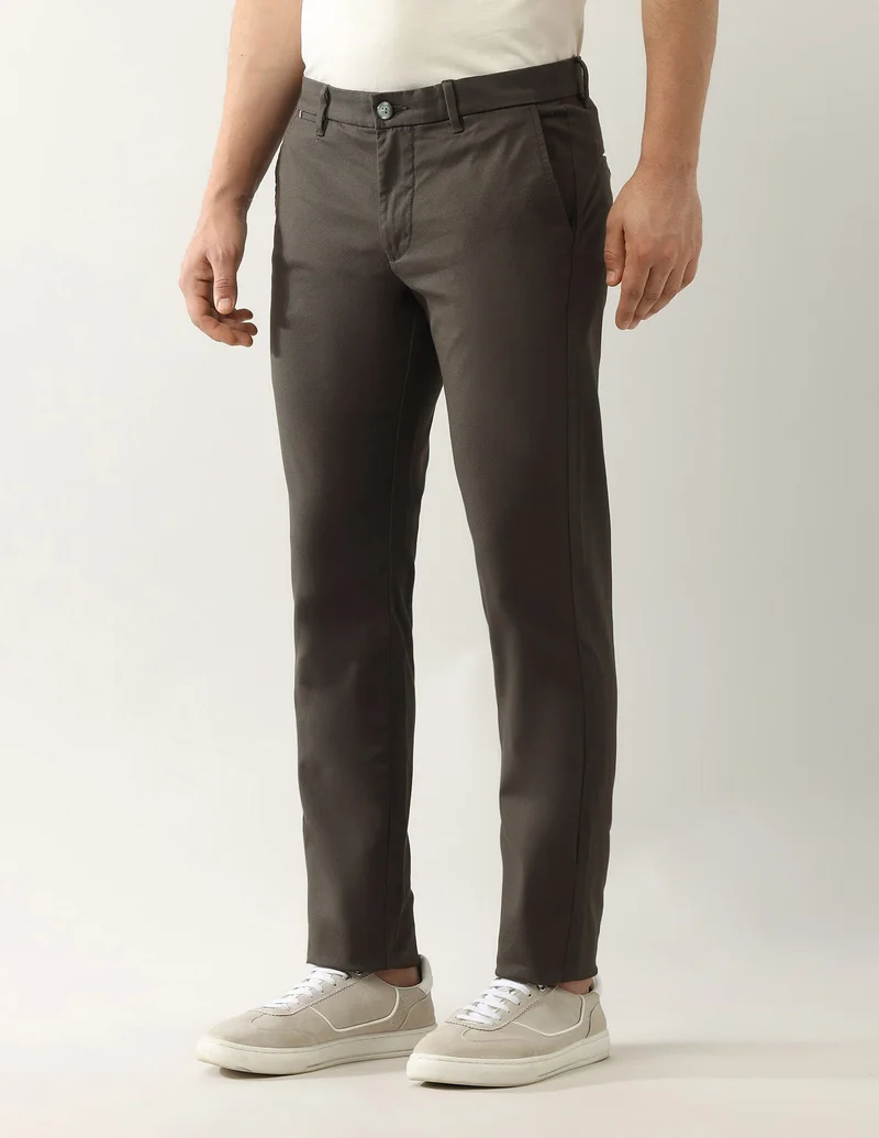 Arrow Dark Brown Solid Autopress Flx Trousers for Men | Best Price UAE