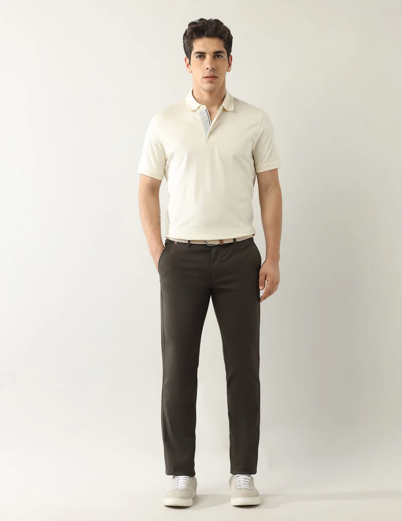 Arrow Dark Brown Solid Autopress Flx Trousers for Men | Best Price UAE