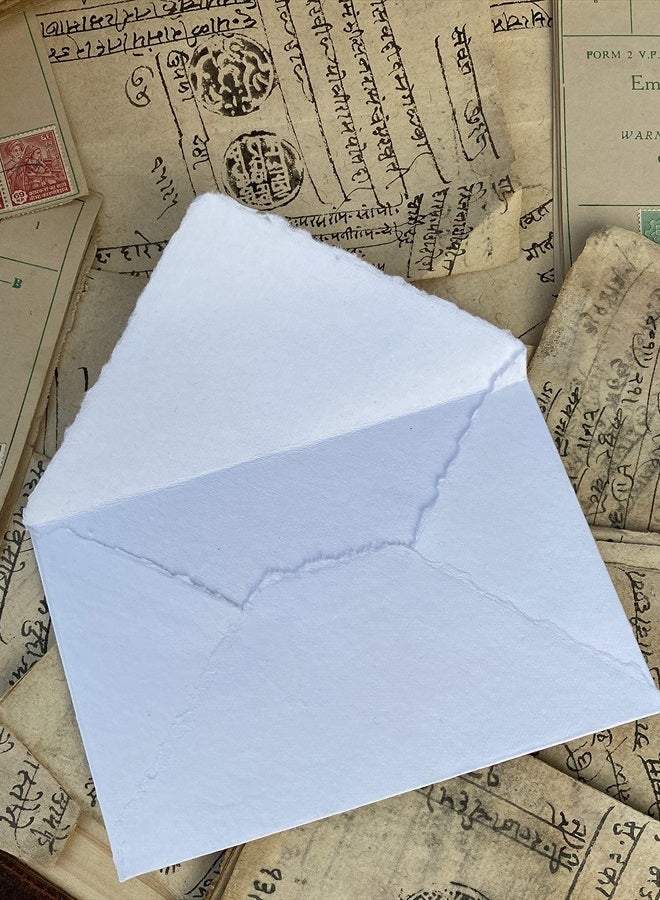 Wanderings ظرف حافة ممزقة بيضاء يدوي الصنع من وندرنجز - 4.25x6.25" - عبوة من 25 ورقة ضغط بارد - للإعلانات، دعوات الزفاف، بطاقات التهنئة، الحرف اليدوية - سميك 150 جرام في المتر المربع - Image 4