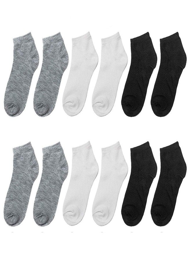 Falari Boys Cotton Socks, Toddler Kids Size, 12 Pairs, Ankle Socks for School Day Wear, Black Grey White, 6-8 Years
