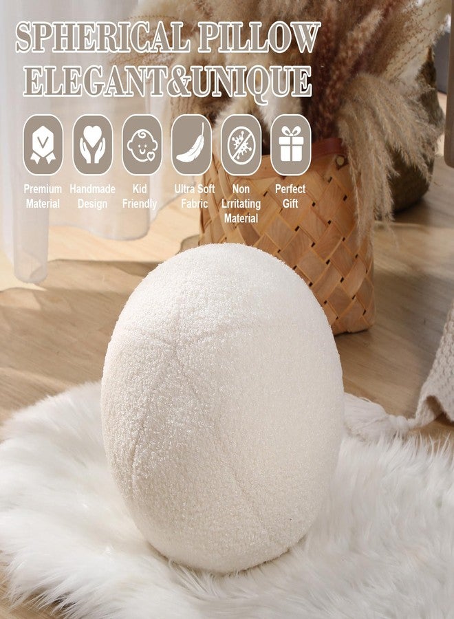 Suzile 3 Pcs Round Ball Pillows Decorative 13.8 Inch Circle Fluffy Plush Throw Pillow Inserts for Bedroom Living Room Couch Bed Home Decoration(White) - Image 4