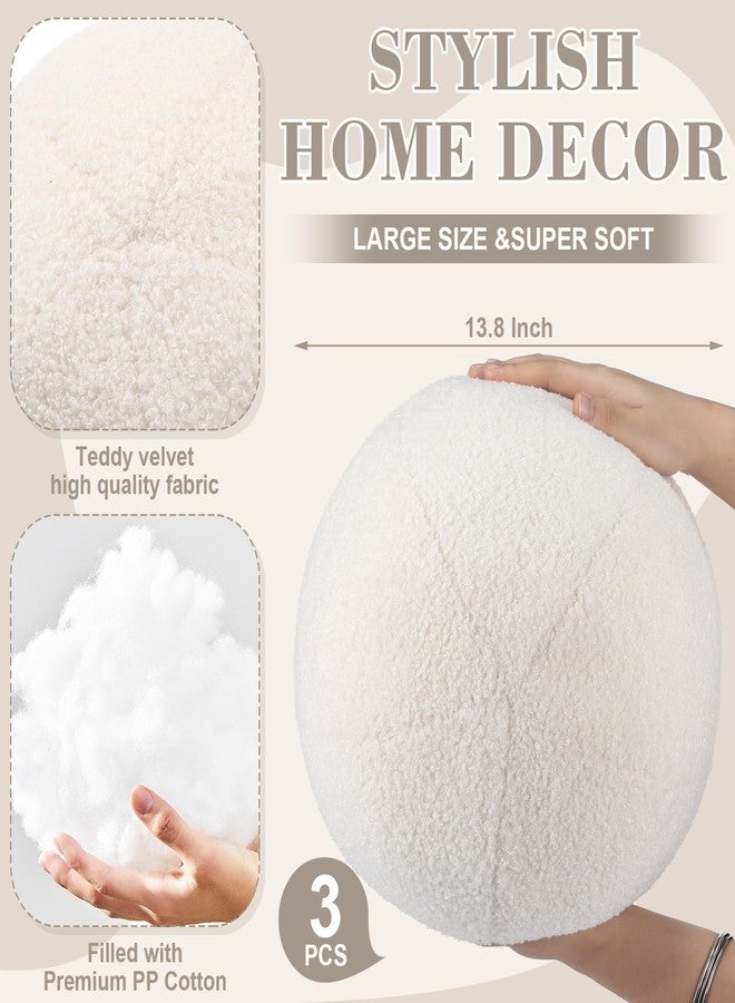 Suzile 3 Pcs Round Ball Pillows Decorative 13.8 Inch Circle Fluffy Plush Throw Pillow Inserts for Bedroom Living Room Couch Bed Home Decoration(White) - Image 2