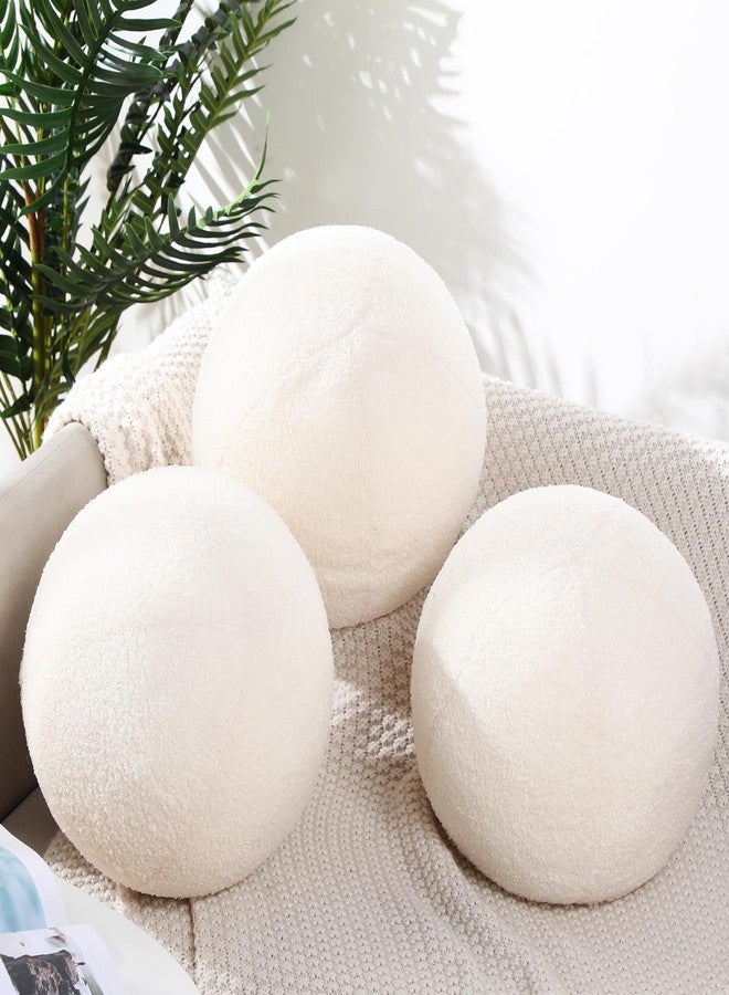 Suzile 3 Pcs Round Ball Pillows Decorative 13.8 Inch Circle Fluffy Plush Throw Pillow Inserts for Bedroom Living Room Couch Bed Home Decoration(White) - Image 1