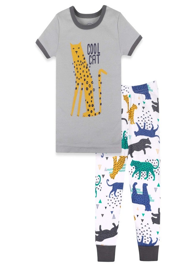 Lamaze Baby Boys' Super Combed Natural Cotton Tight Fit Short Sleeve Sleepwear 2 Piece Set, Footless, 1 Pack, Gray Safari, 4T - Image 1