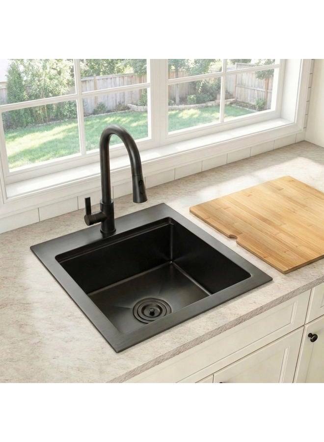 Lonsince Black Drop In Bar Sink,Small RV Sink,Stainless Steel Bar Prep Sink 17 X 19 inch - Image 2