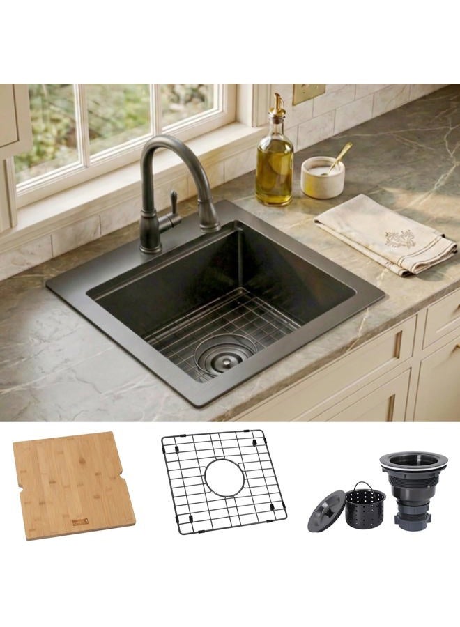 Lonsince Black Drop In Bar Sink,Small RV Sink,Stainless Steel Bar Prep Sink 17 X 19 inch - Image 1
