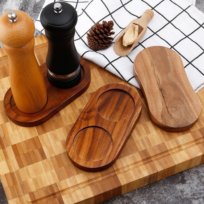 8 Type Retro Base Wooden Pepper Grinder With Dual Compartment Salt And Pepper Mill Holder Acacia Rubber Wood Spice Tray - Image 4