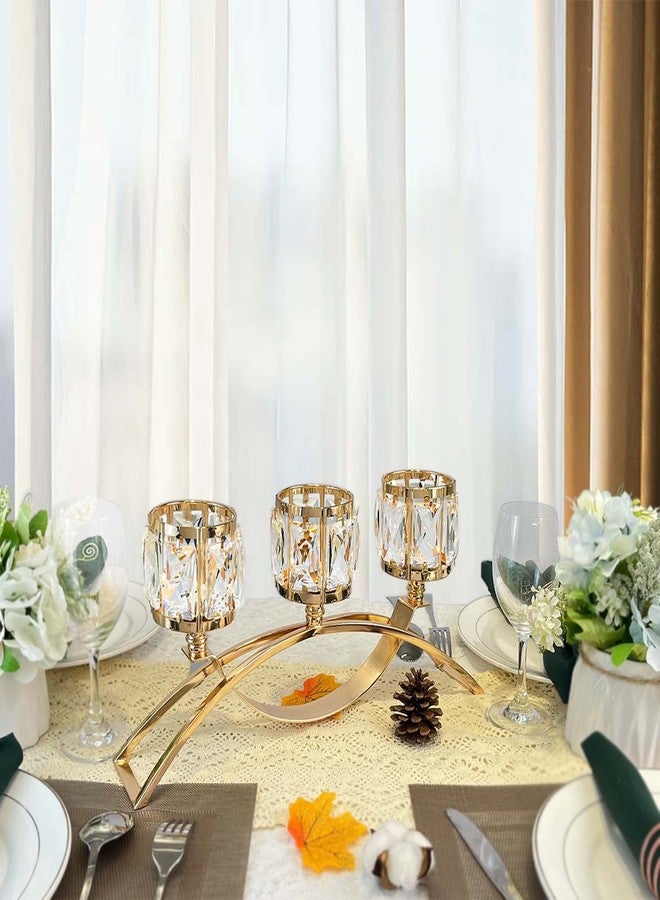 KEHAIL 3 Arms Crystal Candle Holders, Arch Candlestick Table Candelabras Centerpieces for Wedding, Dinning Room, Cabinet Ornaments, Home Decoration， Gift (3-arm Arched, Gold) - Image 3