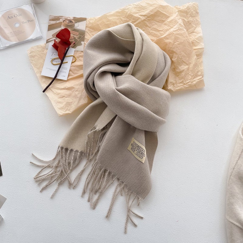 2024 New Dual-Sided Solid Scarf for Women Autumn Winter Thick Cashmere-Like Shawl with Tassels 31# white ash 
