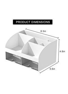 Generic Desk Organizer and Accessories with 6 Compartments and 2 Drawers, Plastic Makeup Organizer, Pen Holder for Desktop Storage, Desk Organization for School, Home, Office Supplies (White)  - Image 2