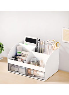 Generic Desk Organizer and Accessories with 6 Compartments and 2 Drawers, Plastic Makeup Organizer, Pen Holder for Desktop Storage, Desk Organization for School, Home, Office Supplies (White)  - Image 5