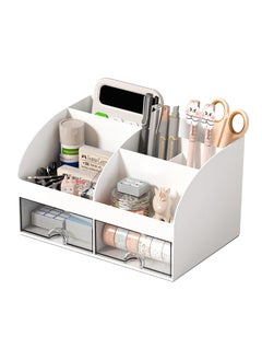 Generic Desk Organizer and Accessories with 6 Compartments and 2 Drawers, Plastic Makeup Organizer, Pen Holder for Desktop Storage, Desk Organization for School, Home, Office Supplies (White)  - Image 1