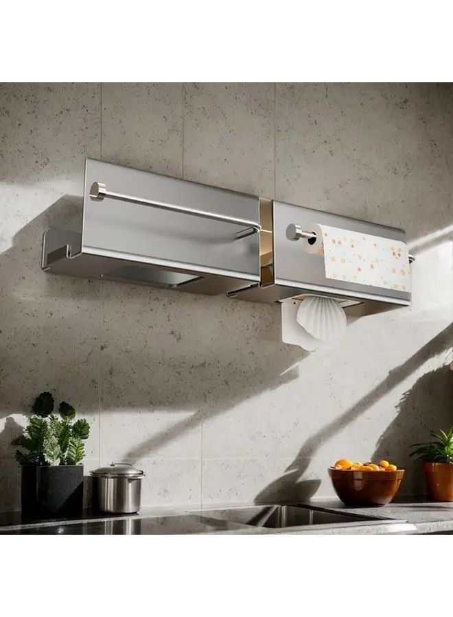 Gray 2pcs Wall Mounted Tissue Box Holder Modern Bathroom Organizer Space Saving Design - Image 1