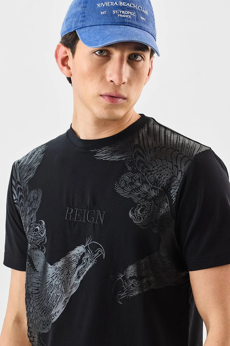 SNITCH Black Graphic Half Sleeve Slim Fit Streetwear T-Shirt