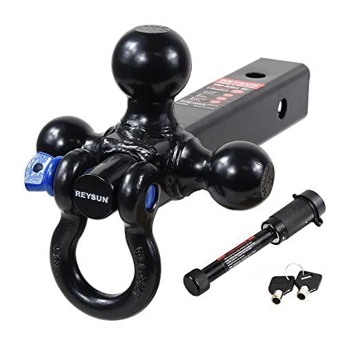REYSUN Trailer Hitch Tri-Ball Hitch Mount with Rotatoble Tow Shackle, fits for 2-inch Hitch Receiver, Hitch Lock Pin Included… - Image 1
