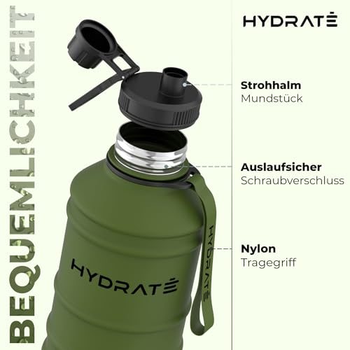 HYDRATE 74 Oz Stainless Steel Water Bottle - BPA Free Metal Water Bottle for Gym, Exercise - Water Jug with Convenient Nylon Carrying Strap and Leak-Proof Screw Cap Water Bottles for Men, Women, Adult - Image 2