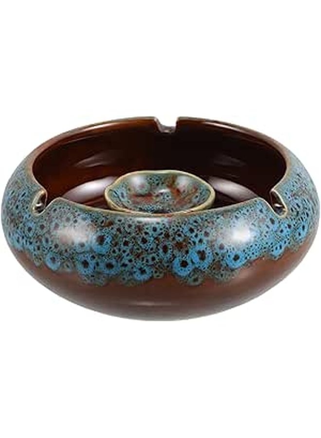 Ceramic Large Blue Gradient Ashtray Inner Arc Design Decorative Smoking Tray - Image 1