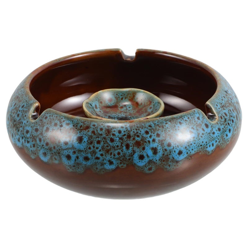 Ceramic Large Blue Gradient Ashtray Inner Arc Design Decorative Smoking Tray - Image 2