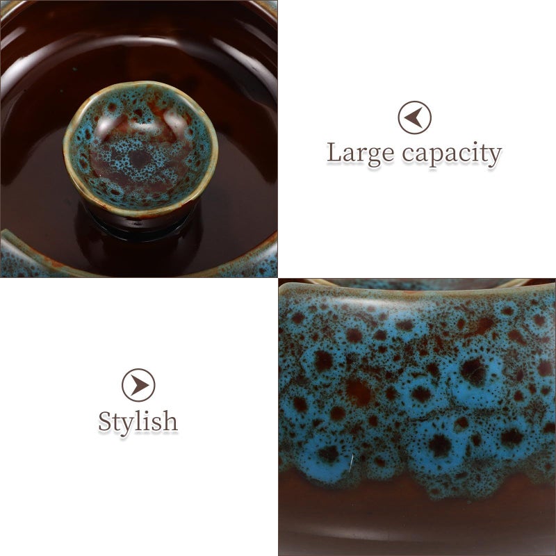 Ceramic Large Blue Gradient Ashtray Inner Arc Design Decorative Smoking Tray - Image 4