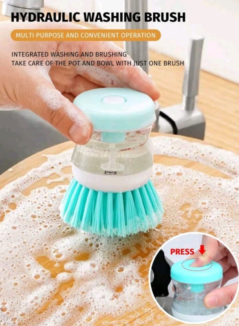 Soap Dispensing Dish Brushes Set Press Type Washing Up Brush with Liquid Dispenser Durable Palm Washing up Brushes Kitchen Brush Kitchen Grease Removal Brush - Image 1