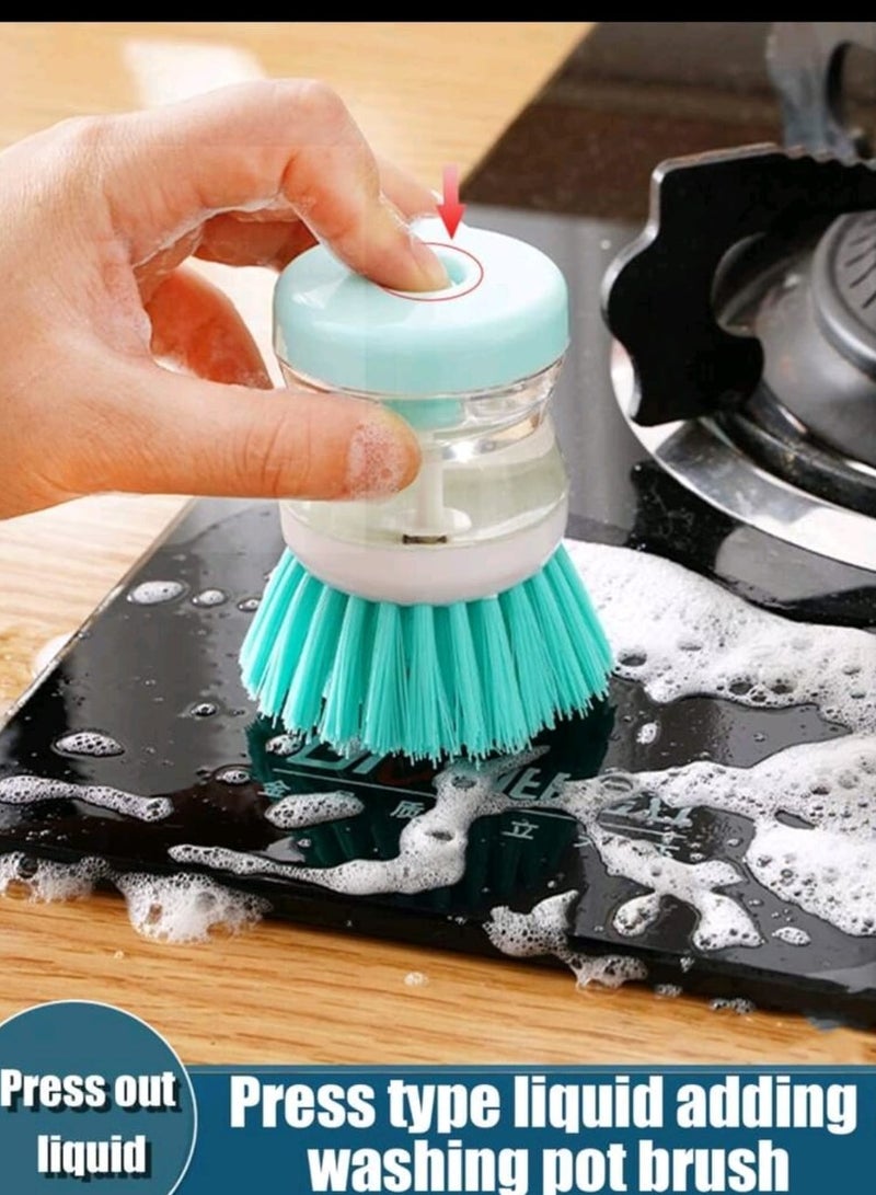 Soap Dispensing Dish Brushes Set Press Type Washing Up Brush with Liquid Dispenser Durable Palm Washing up Brushes Kitchen Brush Kitchen Grease Removal Brush - Image 4