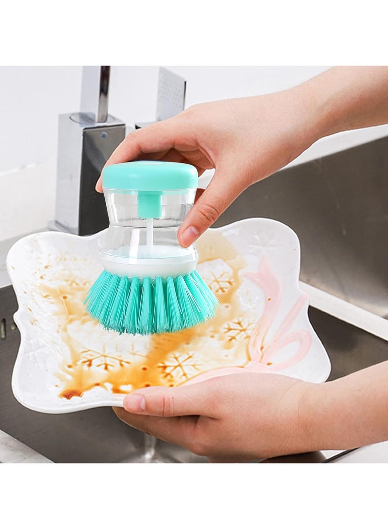 Soap Dispensing Dish Brushes Set Press Type Washing Up Brush with Liquid Dispenser Durable Palm Washing up Brushes Kitchen Brush Kitchen Grease Removal Brush - Image 2