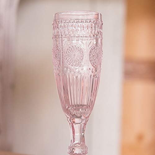 WEDDINGSTAR Vintage Style Pressed Glass Champagne Flute 6oz - Pink - Image 2
