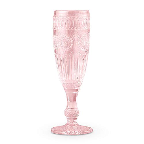 WEDDINGSTAR Vintage Style Pressed Glass Champagne Flute 6oz - Pink - Image 1
