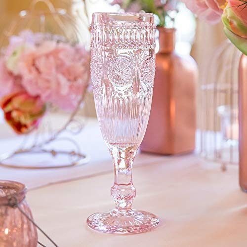 WEDDINGSTAR Vintage Style Pressed Glass Champagne Flute 6oz - Pink - Image 3