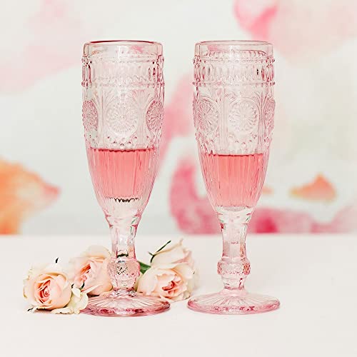 WEDDINGSTAR Vintage Style Pressed Glass Champagne Flute 6oz - Pink - Image 4