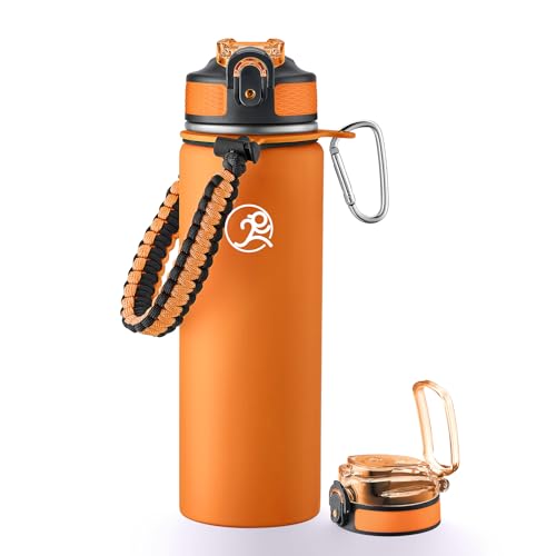 GOSWAG Insulated Sports Water Bottle, 24oz 2 Lids(with Straw/No Straw), Stainless Steel Water Bottles with Paracord Handle, Insulated Bottle with Double-Wall Vacuum Insulation - Image 1