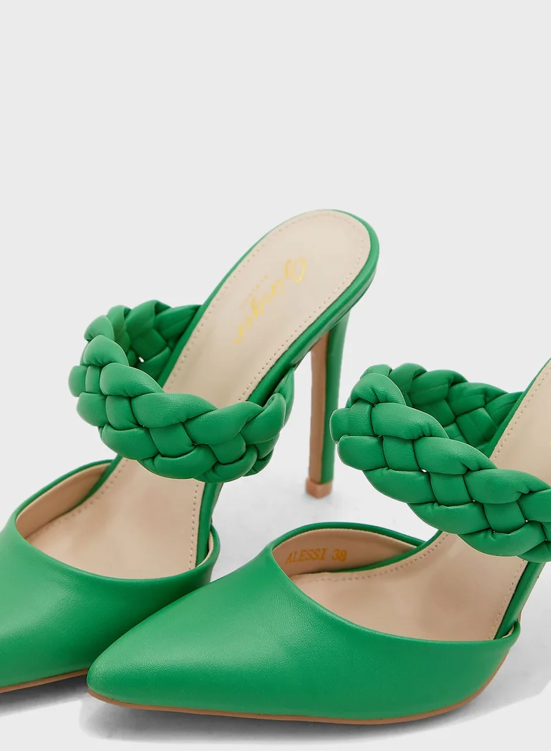 Ginger Plaited Strap Slip On Pointed Pumpgreen