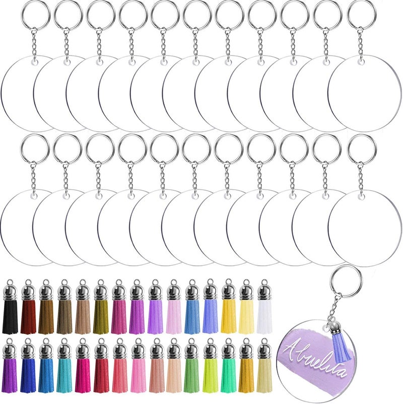 JINMURY 3 Inch Round Acrylic Keychain Blanks for Vinyl Crafting 48 Pcs Acrylic Keychain DIY Set Including 3 Inch Clear Circle Discs with Hole Key Chain Ring and Tassel 