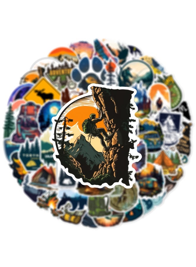 NIBEMINENT 50 Pcs Outdoor Camping Deco Kit Waterproof Stickers, High Definition Printing Bright Colors, Suitable for Laptop Skateboard Luggage Water Bottle Guitar DIY - Image 3