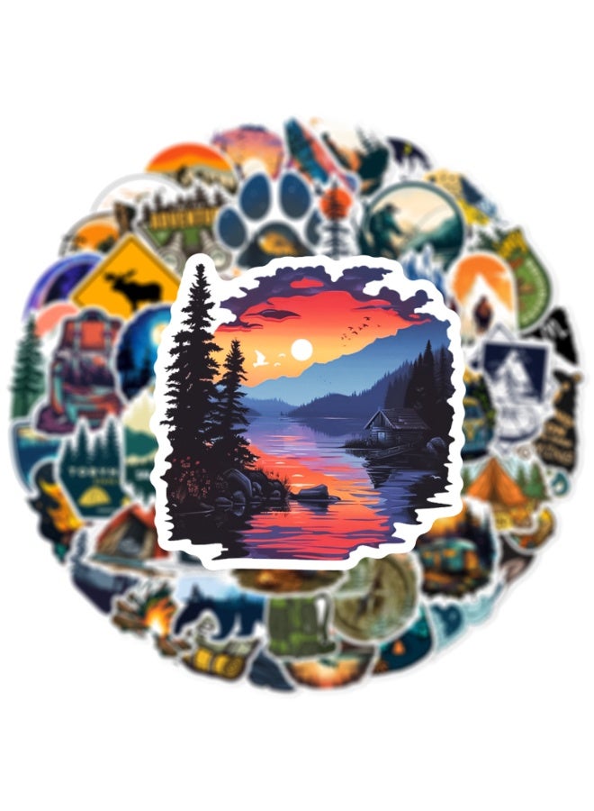 NIBEMINENT 50 Pcs Outdoor Camping Deco Kit Waterproof Stickers, High Definition Printing Bright Colors, Suitable for Laptop Skateboard Luggage Water Bottle Guitar DIY - Image 2