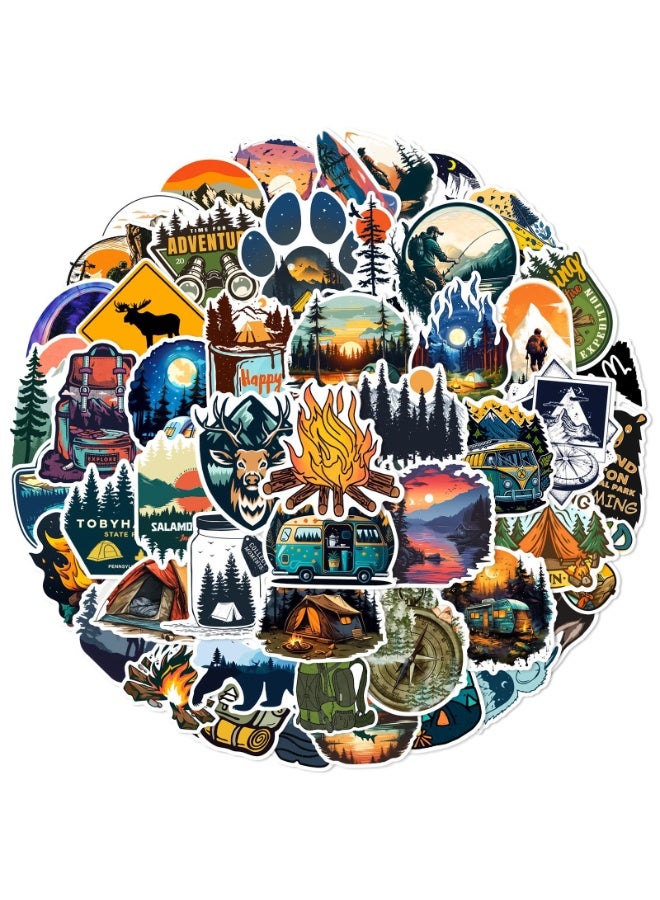 NIBEMINENT 50 Pcs Outdoor Camping Deco Kit Waterproof Stickers, High Definition Printing Bright Colors, Suitable for Laptop Skateboard Luggage Water Bottle Guitar DIY - Image 1