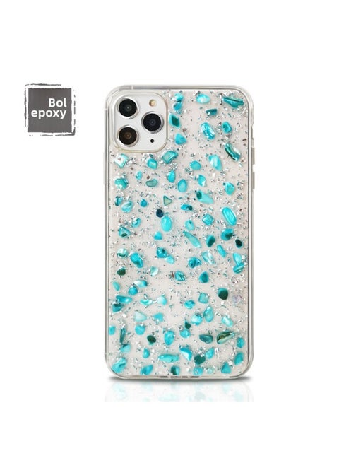 Luxury Iphoe 15/12 Drop Glue Mobile Phone Case Dried Flower Gold Foil Drop Glue Protective Case-Color:A031 Blue-Applicable Model:For Iphone14/15plus