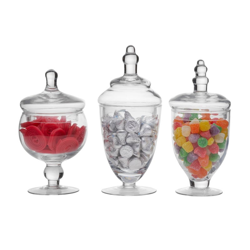 Elements Clear Glass Apothecary Jars with Lids, Set of 3 - Decorative Storage Jars for Home, Kitchen, Bathroom - 10, 9.5, 8.5 Inch Handcrafted Display Jar Set - Image 1