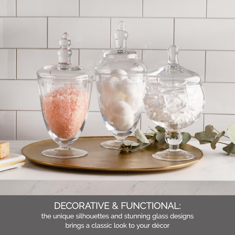 Elements Clear Glass Apothecary Jars with Lids, Set of 3 - Decorative Storage Jars for Home, Kitchen, Bathroom - 10, 9.5, 8.5 Inch Handcrafted Display Jar Set - Image 3